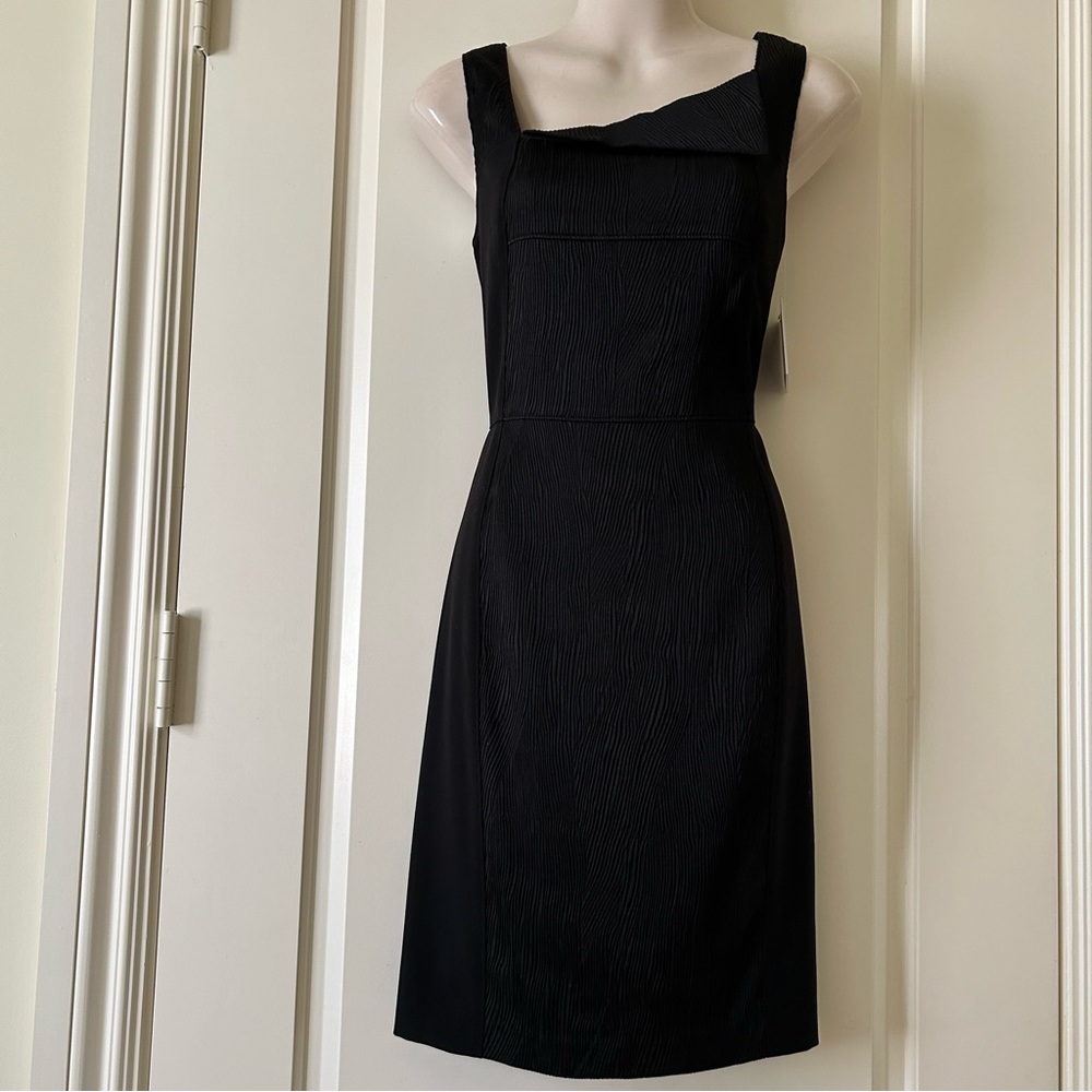 ANDREW MARC NY NWT $148.00 Gorgeous Black Dress, Asymmetrical Neckline, 8